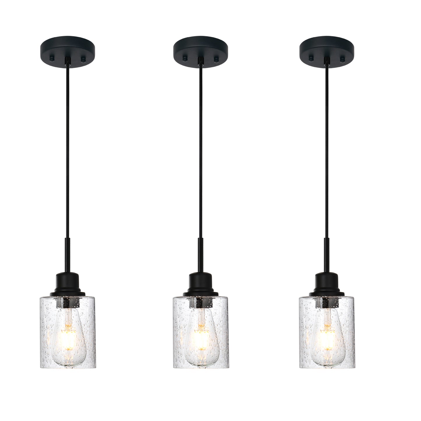Modern Black 3-Pack Pendant Lights Adjustable Farmhouse Hanging Fixture for Kitchen Island, Dining Room & Bedroom Inclined Ceiling Compatible