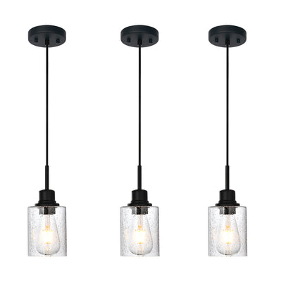 Modern Black 3-Pack Pendant Lights Adjustable Farmhouse Hanging Fixture for Kitchen Island, Dining Room & Bedroom Inclined Ceiling Compatible