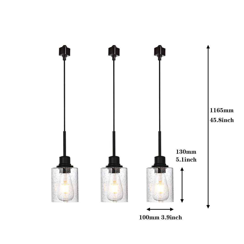 Flexible 3-Pack Track Lighting Ceiling Dimmable Black Metal Pendant Lights with Clear Glass Shades Adjustable Vintage Industrial Fixture for Kitchen, Living Room & Dining(tails included)