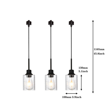 Flexible 3-Pack Track Lighting Ceiling Dimmable Black Metal Pendant Lights with Clear Glass Shades Adjustable Vintage Industrial Fixture for Kitchen, Living Room & Dining(tails included)