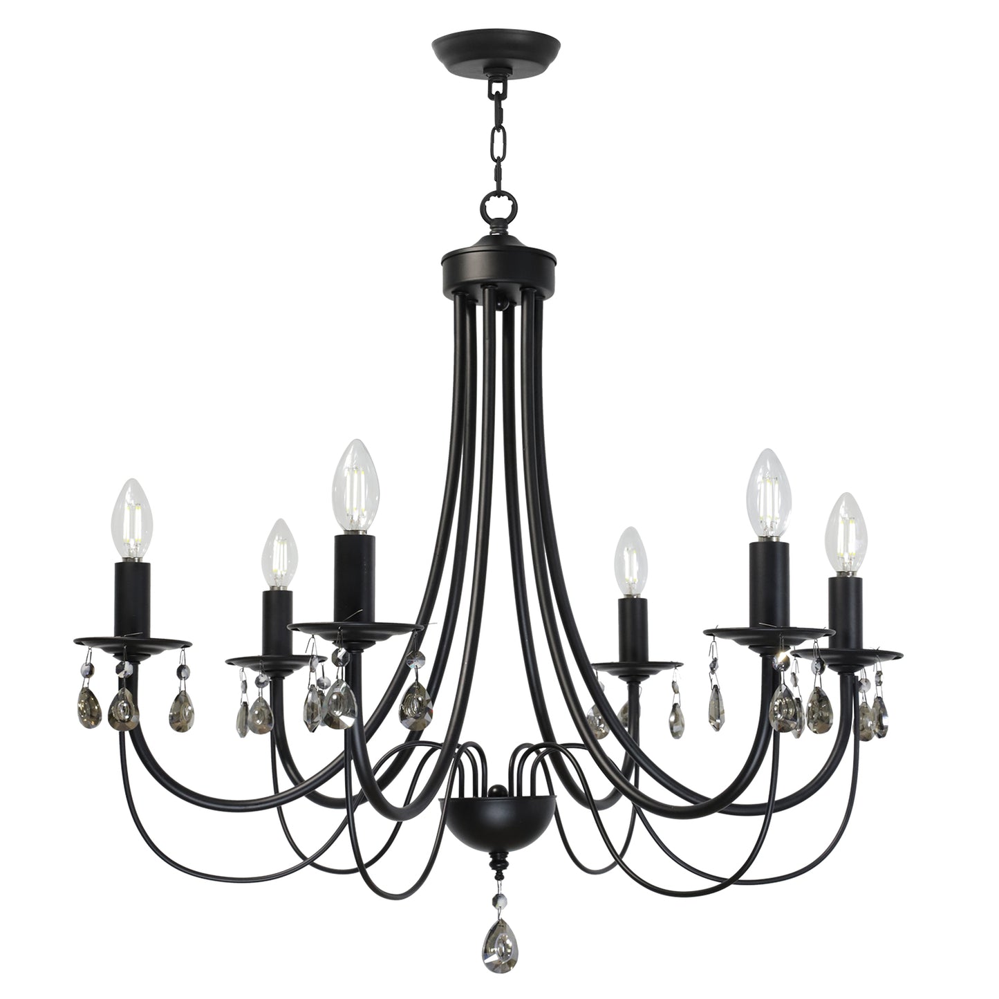 Black Chandeliers 6 Lights Crystal Chandelier Modern Candle Pendant Light Fixtures Elegant Ceiling Hanging Lights for Dining Room Living Room