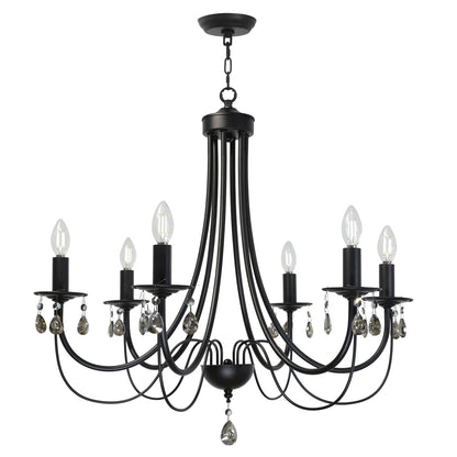 Black Chandeliers 6 Lights Crystal Chandelier Modern Candle Pendant Light Fixtures Elegant Ceiling Hanging Lights for Dining Room Living Room