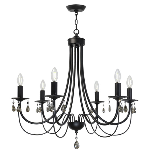 Black Chandeliers 6 Lights Crystal Chandelier Modern Candle Pendant Light Fixtures Elegant Ceiling Hanging Lights for Dining Room Living Room