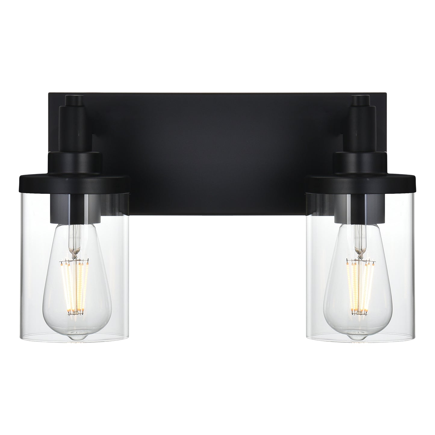 2 Light Bathroom Light Fixtures,Vintage Wall Vanity Light Metal Wall Mount Lamp with Clear Glass in Black Finish Wall Sconces Lighting for Powder Room, Hallway, Kitchen, Mirror, Laundry Room