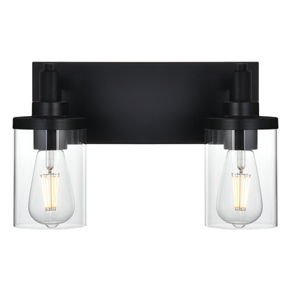 2 Light Bathroom Light Fixtures,Vintage Wall Vanity Light Metal Wall Mount Lamp with Clear Glass in Black Finish Wall Sconces Lighting for Powder Room, Hallway, Kitchen, Mirror, Laundry Room