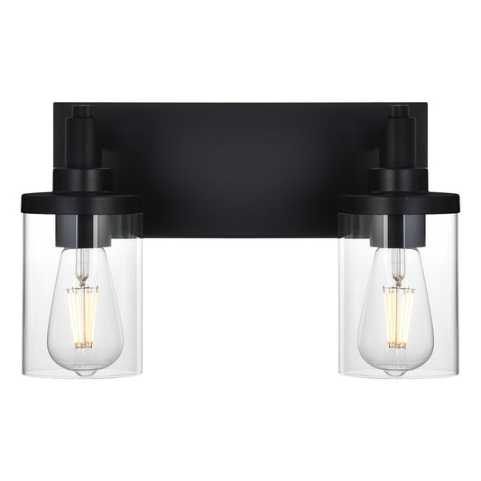 2 Light Bathroom Light Fixtures,Vintage Wall Vanity Light Metal Wall Mount Lamp with Clear Glass in Black Finish Wall Sconces Lighting for Powder Room, Hallway, Kitchen, Mirror, Laundry Room