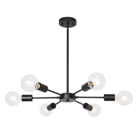 Modern Sputnik Chandelier – 6-Light Adjustable Ceiling Fixture for Vaulted Ceilings E26 Bulb Base
