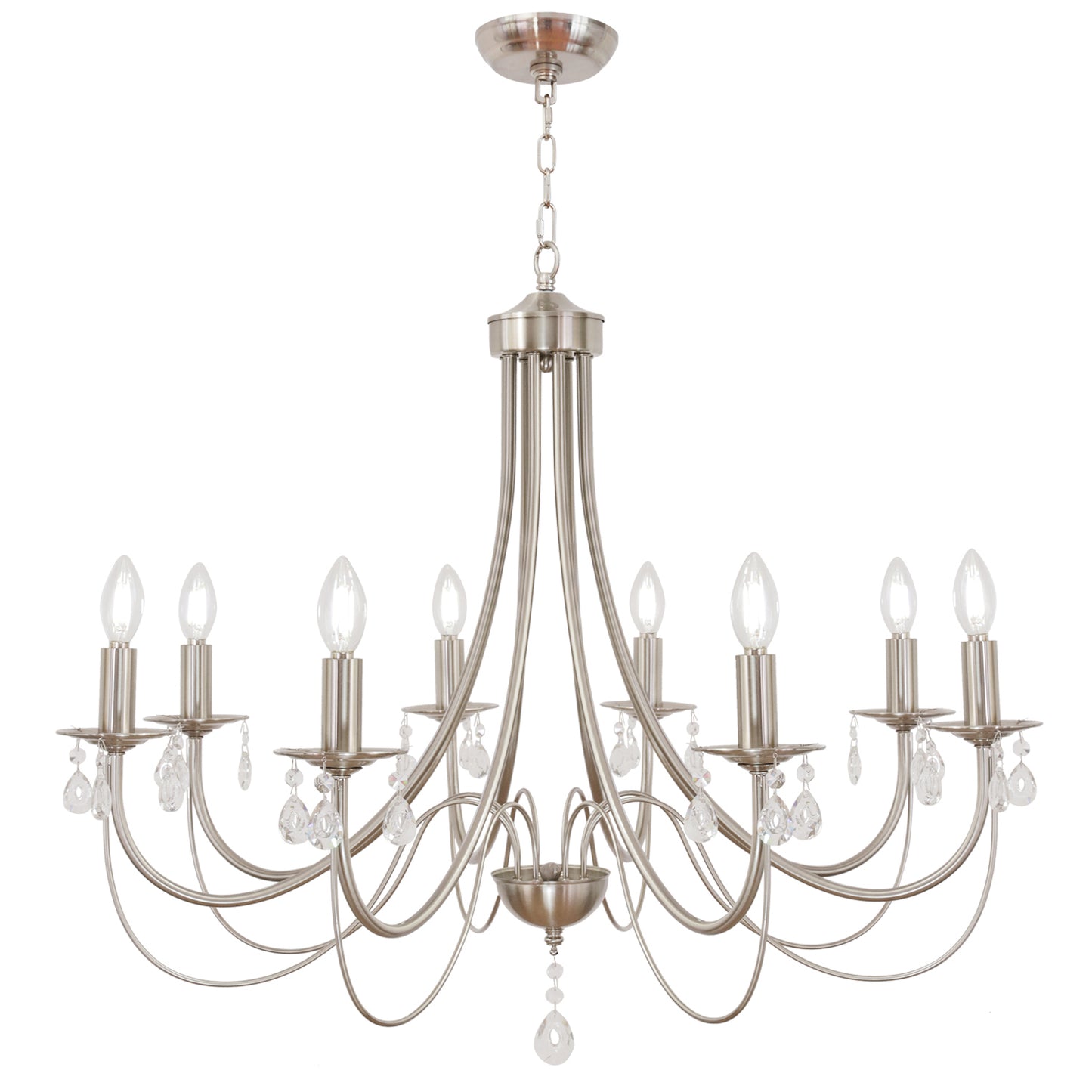 Crystal Chandeliers 8 Lights Brushed Nickel Chandelier Mid Century Ceiling Lighting Dining Room Light Fixtures Elegant Pendant Lighting for Dining Room
