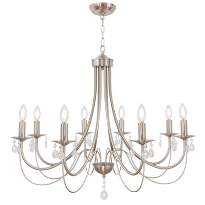 Crystal Chandeliers 8 Lights Brushed Nickel Chandelier Mid Century Ceiling Lighting Dining Room Light Fixtures Elegant Pendant Lighting for Dining Room