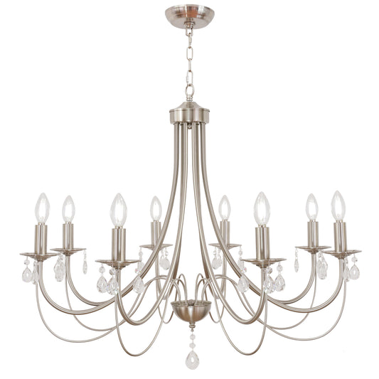 Crystal Chandeliers 8 Lights Brushed Nickel Chandelier Mid Century Ceiling Lighting Dining Room Light Fixtures Elegant Pendant Lighting for Dining Room