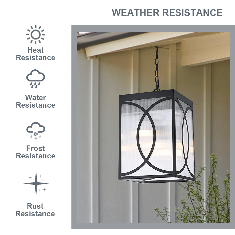 Outdoor Pendant Light, 3-Lights Exterior Porch Hanging Ceiling Lighting Outdoor Chandelier with Clear Ribber Glass for Entryway Patio Doorway Hallway