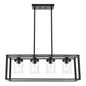 Dining Room Chandelier Lighting Fixtures with Seeded Glass, Linear Pendant Light in Matte Black Finish for Kitchen Island