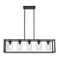 Farmhouse Chandeliers Rectangle Black 5 Light Dining Room Lighting Fixtures Hanging, Kitchen Island Cage Pendant Lights Contemporary Modern Ceiling Light with Glass Shade Adjustable Rods
