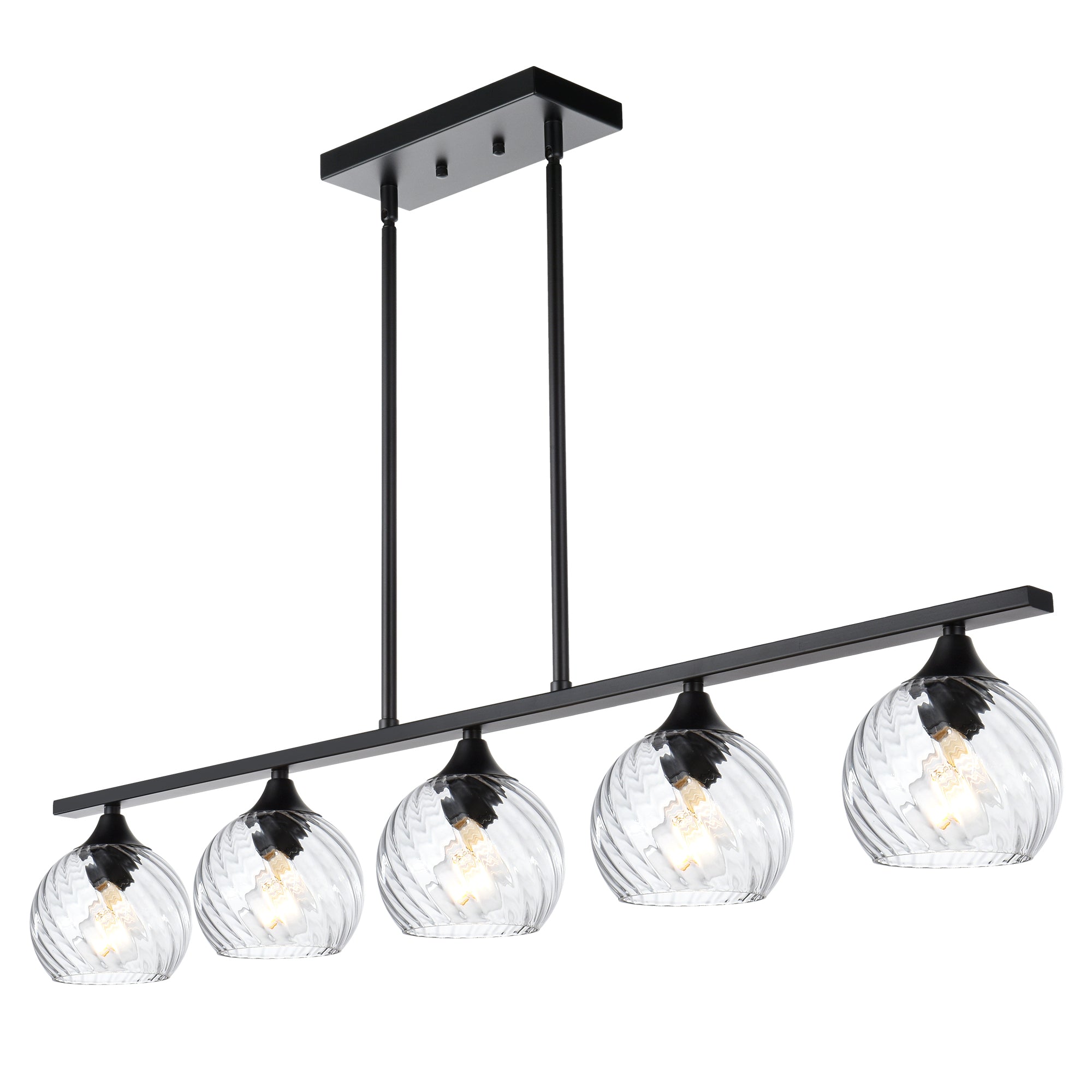 Kitchen Island Light Fixtures, Matte Black Pendant Hanging Lighting with Clear Globe Glass Shades E26 Socket, Modern Ceiling Chandelier for Pool Table Dining Room