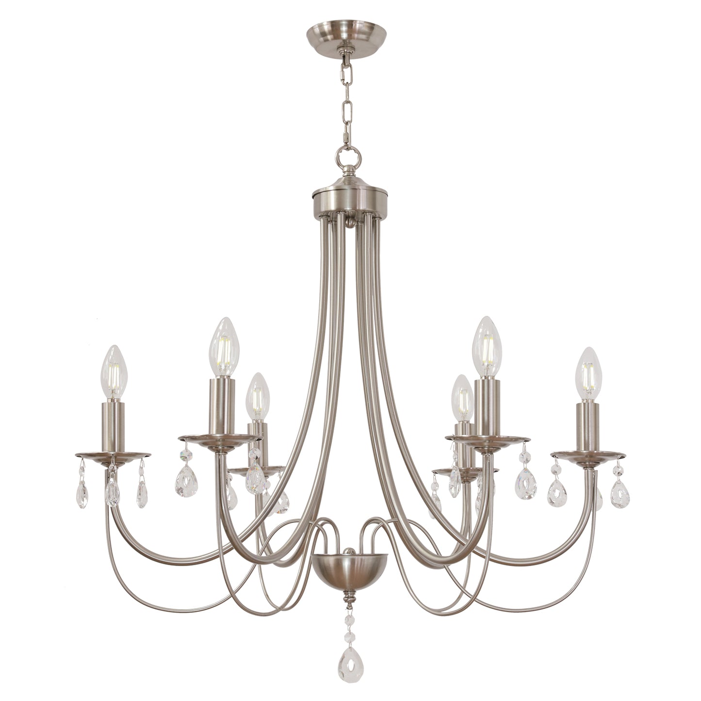 Brushed Nickel Chandeliers 6 Lights Crystal Chandelier Modern Candle Pendant Light Fixtures Elegant Ceiling Hanging Lights for Dining Room Living Room