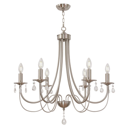 Brushed Nickel Chandeliers 6 Lights Crystal Chandelier Modern Candle Pendant Light Fixtures Elegant Ceiling Hanging Lights for Dining Room Living Room