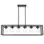 Dining Room Chandelier Lighting Fixtures with Seeded Glass, Linear Pendant Light in Matte Black Finish for Kitchen Island