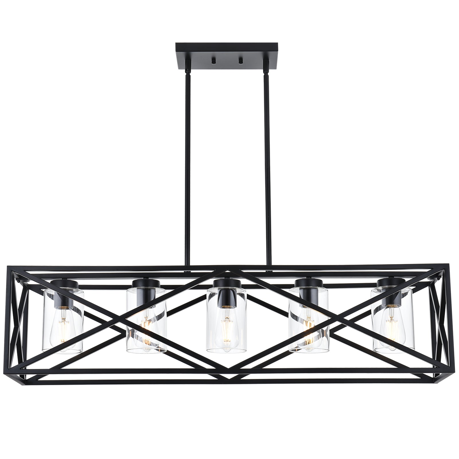 3-Lights Black Kitchen Island Pendant Lighting, Contemporary Dining Room Chandelier with Clear Glass Shades for Overtable Living Room