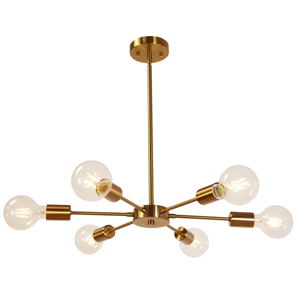 Modern Brass Sputnik Chandelier – 6-Light Adjustable Ceiling Fixture for Vaulted Ceilings E26 Bulb Base