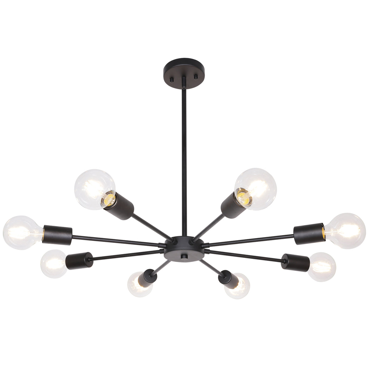 Mid-Century Sputnik Chandelier – Black Durable Metal Finish for Sloped Ceilings 8 Adjustable Lights
