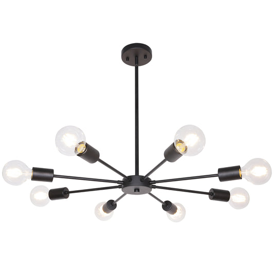 Mid-Century Sputnik Chandelier – Black Durable Metal Finish for Sloped Ceilings 8 Adjustable Lights