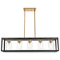 Black Chandeliers Rectangle 5 Lights Dining Room Lighting Fixtures Hanging Over Table, Kitchen Island Lighting Linear Pendant Light Ceiling with Clear Glass Shade and Brushed Brass Socket