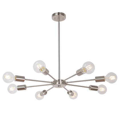 Mid-Century Sputnik Chandelier – Brushed Nickel Durable Metal Finish for Sloped Ceilings 8 Adjustable Lights