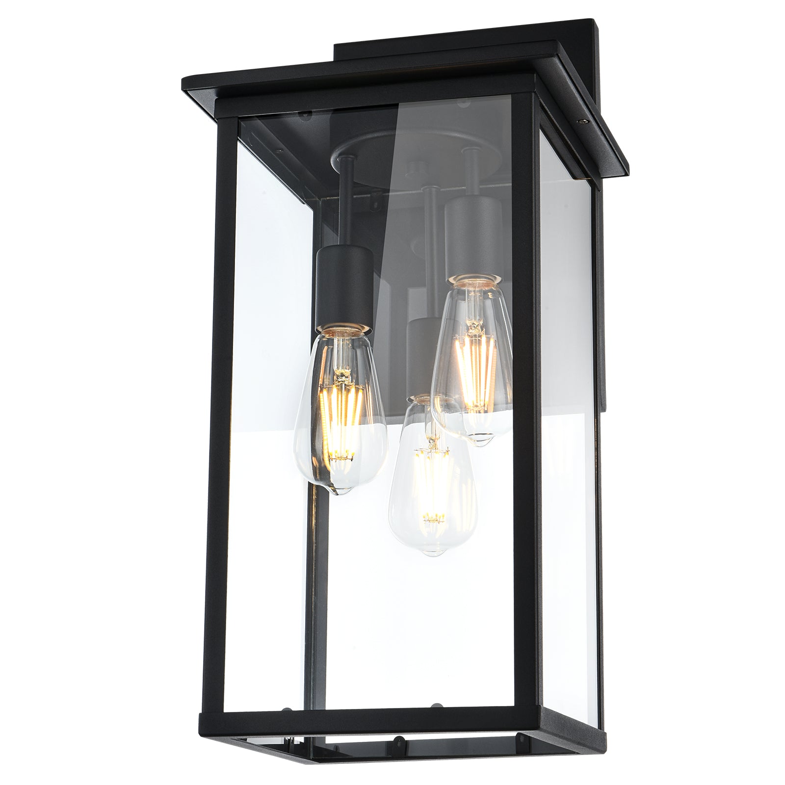 3-Lights Outdoor Wall Light Fixtures, Black Outdoor Wall Sconce Lantern Lighting with Clear Glass Shade, Exterior Wall Mount Lights for for Porch Garage Hallway