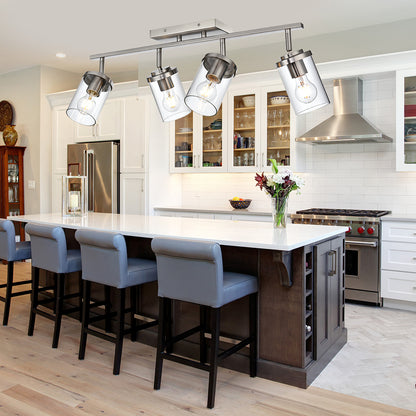 Brushed Nickel Adjustable Track Light Fixture – Modern 4-light Clear Glass Shade Vanity Track Lights with Flexible Heads Wall Mounted