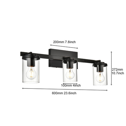 Black Adjustable Track Light Fixture – Modern 3-light Clear Glass Shade Vanity Track Lights with Flexible Heads Wall Mounted