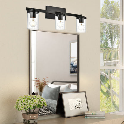 Black Adjustable Track Light Fixture – Modern 3-light Clear Glass Shade Vanity Track Lights with Flexible Heads Wall Mounted