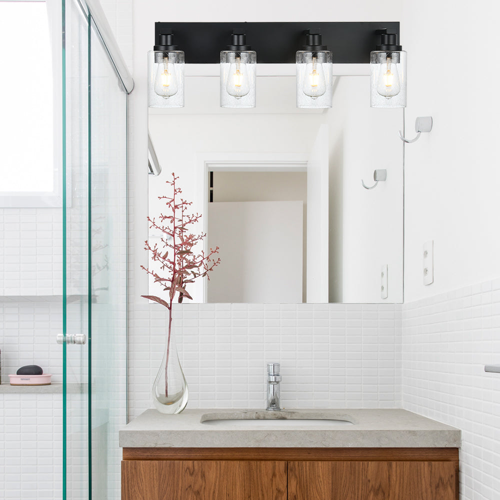 Bathroom Vanity Light Fixtures 4-Lights Seeded Glass Cylinder Shade Modern Farmhouse Wall Sconce Lighting Bath Vanity Lights Over Mirror