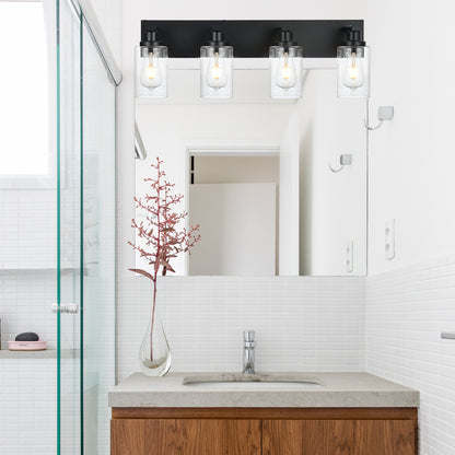 Bathroom Vanity Light Fixtures 4-Lights Seeded Glass Cylinder Shade Modern Farmhouse Wall Sconce Lighting Bath Vanity Lights Over Mirror