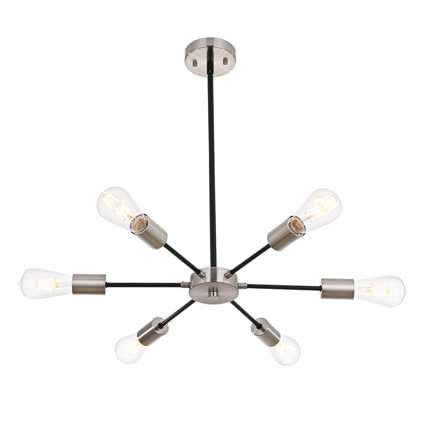 Modern Black Brushed Nickel Sputnik Chandelier – 6-Light Adjustable Ceiling Fixture for Vaulted Ceilings E26 Bulb Base
