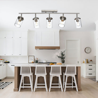 Brushed Nickel Adjustable Track Light Fixture – Modern 5-light Clear Glass Shade Vanity Track Lights with Flexible Heads Wall Mounted