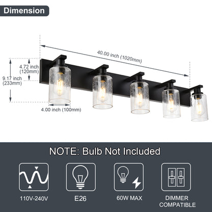 Bathroom Vanity Light Fixtures 5-Lights Seeded Glass Cylinder Shade Modern Farmhouse Wall Sconce Lighting Bath Vanity Lights Over Mirror
