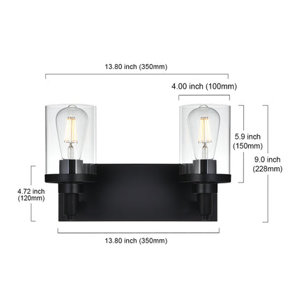 2 Light Bathroom Light Fixtures,Vintage Wall Vanity Light Metal Wall Mount Lamp with Clear Glass in Black Finish Wall Sconces Lighting for Powder Room, Hallway, Kitchen, Mirror, Laundry Room
