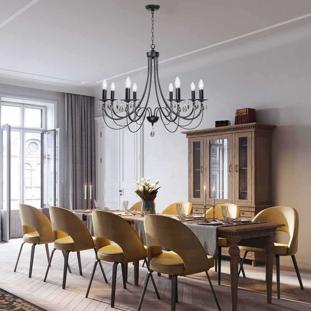 Crystal Chandeliers 8 Lights Black Chandelier Mid Century Ceiling Lighting Dining Room Light Fixtures Elegant Pendant Lighting for Dining Room