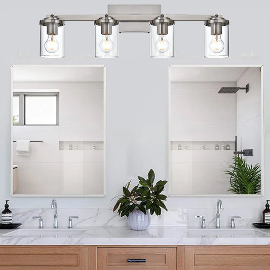 Brushed Nickel Adjustable Track Light Fixture – Modern 4-light Clear Glass Shade Vanity Track Lights with Flexible Heads Wall Mounted