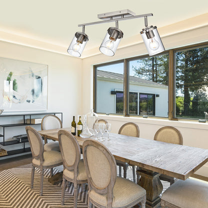 Brushed Nickel Adjustable Track Light Fixture – Modern 3-light Clear Glass Shade Vanity Track Lights with Flexible Heads Wall Mounted