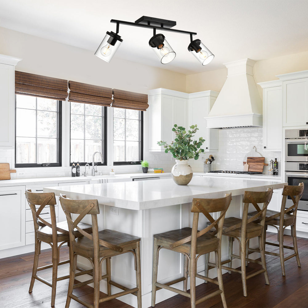 Black Adjustable Track Light Fixture – Modern 3-light Clear Glass Shade Vanity Track Lights with Flexible Heads Wall Mounted