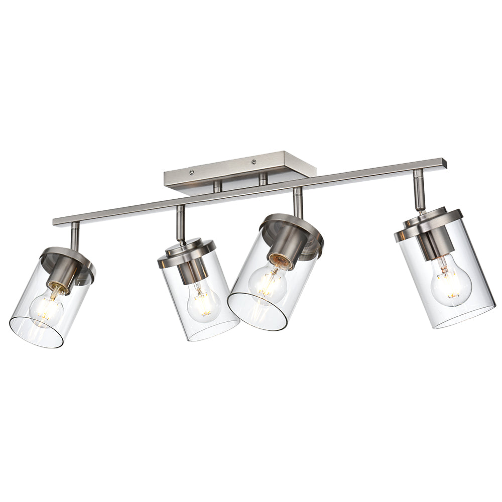 Brushed Nickel Adjustable Track Light Fixture – Modern 4-light Clear Glass Shade Vanity Track Lights with Flexible Heads Wall Mounted