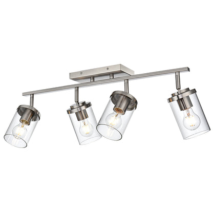 Brushed Nickel Adjustable Track Light Fixture – Modern 4-light Clear Glass Shade Vanity Track Lights with Flexible Heads Wall Mounted