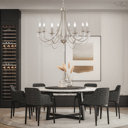 Crystal Chandeliers 8 Lights Brushed Nickel Chandelier Mid Century Ceiling Lighting Dining Room Light Fixtures Elegant Pendant Lighting for Dining Room