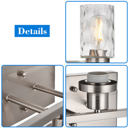 3-Light Bathroom Lights Modern Vanity Lights Brushed Nickel Finish with Hammered Glass Shade, Industrial Wall Light Fixture for Bedroom Living Room Kitchen