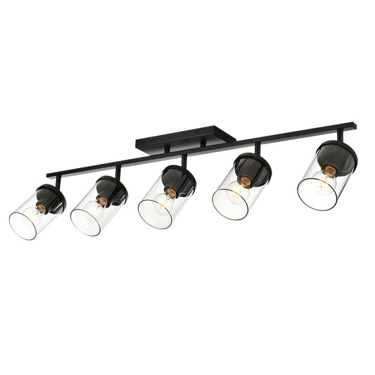 Black Adjustable Track Light Fixture – Modern 5-light Clear Glass Shade Vanity Track Lights with Flexible Heads Wall Mounted