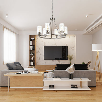 6 Lights Round Chandelier Brushed Nickel Island Lighting Dining Room Lighting Fixtures Hanging Glass Pendant Light for Kitchen Living Room Bedroom