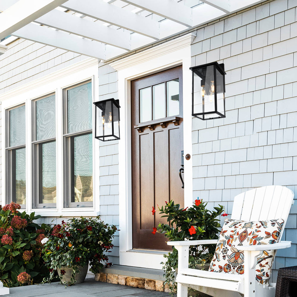 3-Lights Outdoor Wall Light Fixtures, Black Outdoor Wall Sconce Lantern Lighting with Clear Glass Shade, Exterior Wall Mount Lights for for Porch Garage Hallway