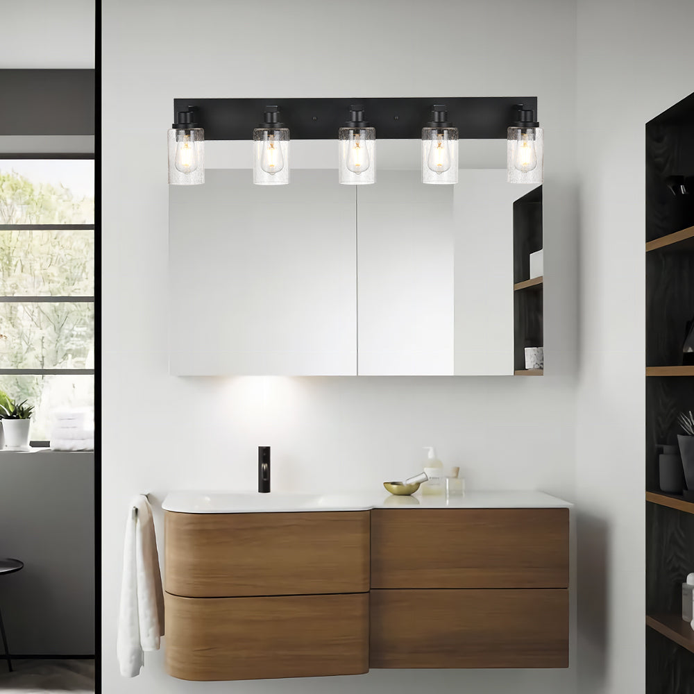 Bathroom Vanity Light Fixtures 5-Lights Seeded Glass Cylinder Shade Modern Farmhouse Wall Sconce Lighting Bath Vanity Lights Over Mirror