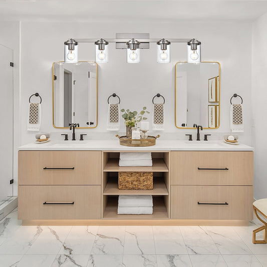 Brushed Nickel Adjustable Track Light Fixture – Modern 5-light Clear Glass Shade Vanity Track Lights with Flexible Heads Wall Mounted